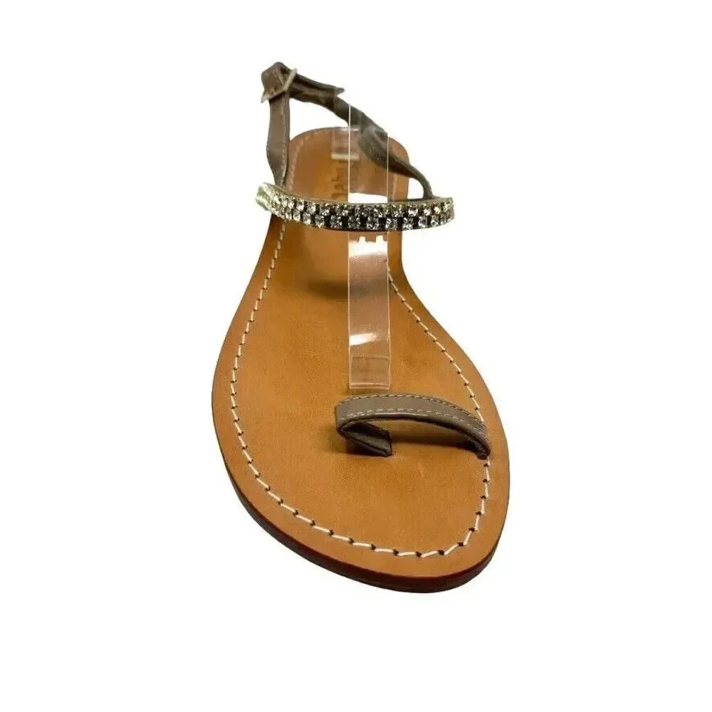 Mystique Rhinestone Toe Loop Sandals Size 10 mocha and gold toe ring thongs New